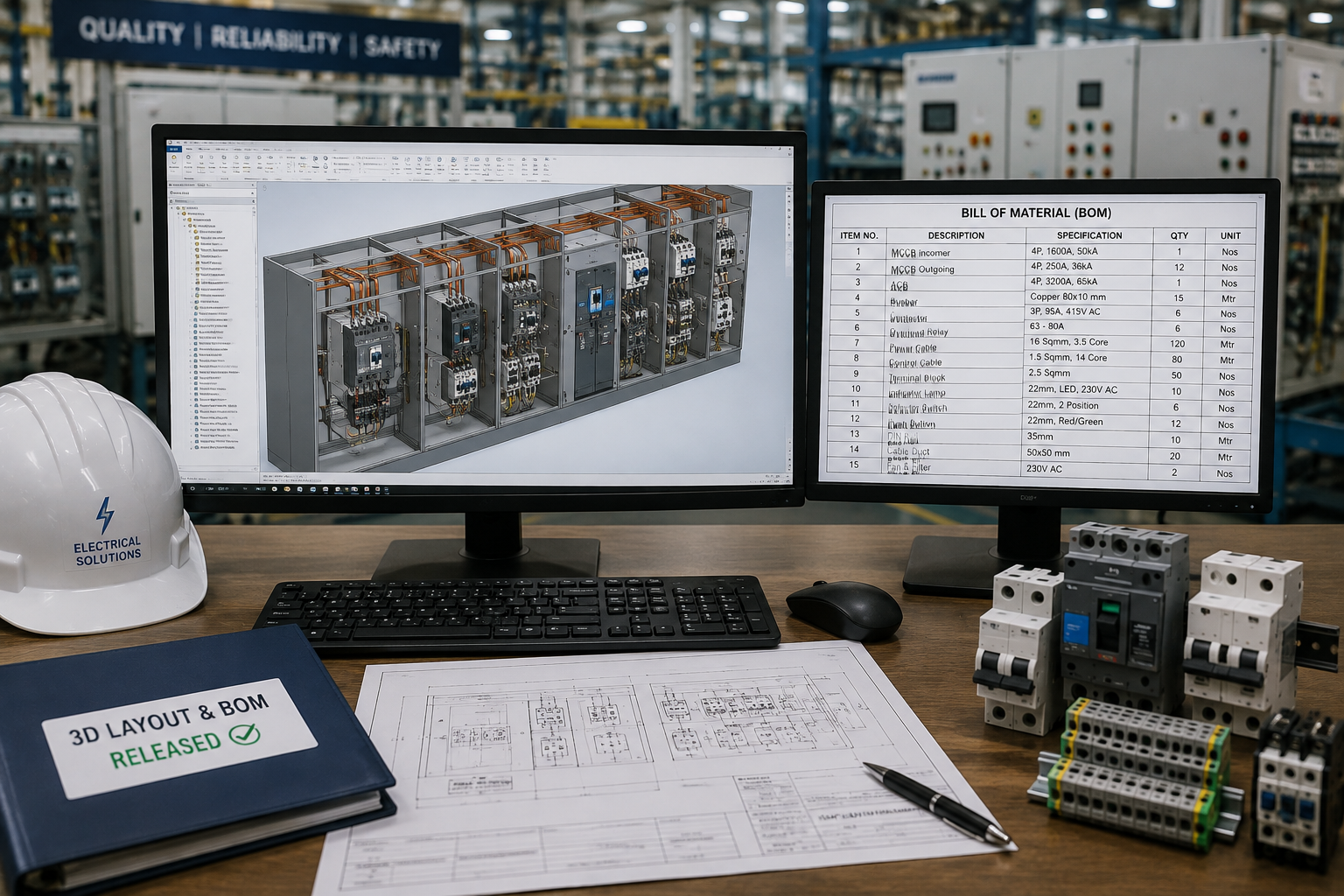 Engineer at CAD workstation working on a 3D control-panel layout