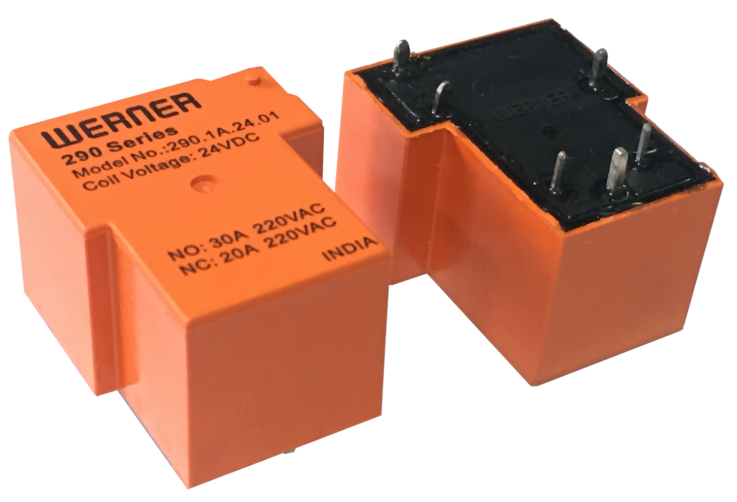 290 Series PCB power relay — orange body with model 290.1A-24-01 marking