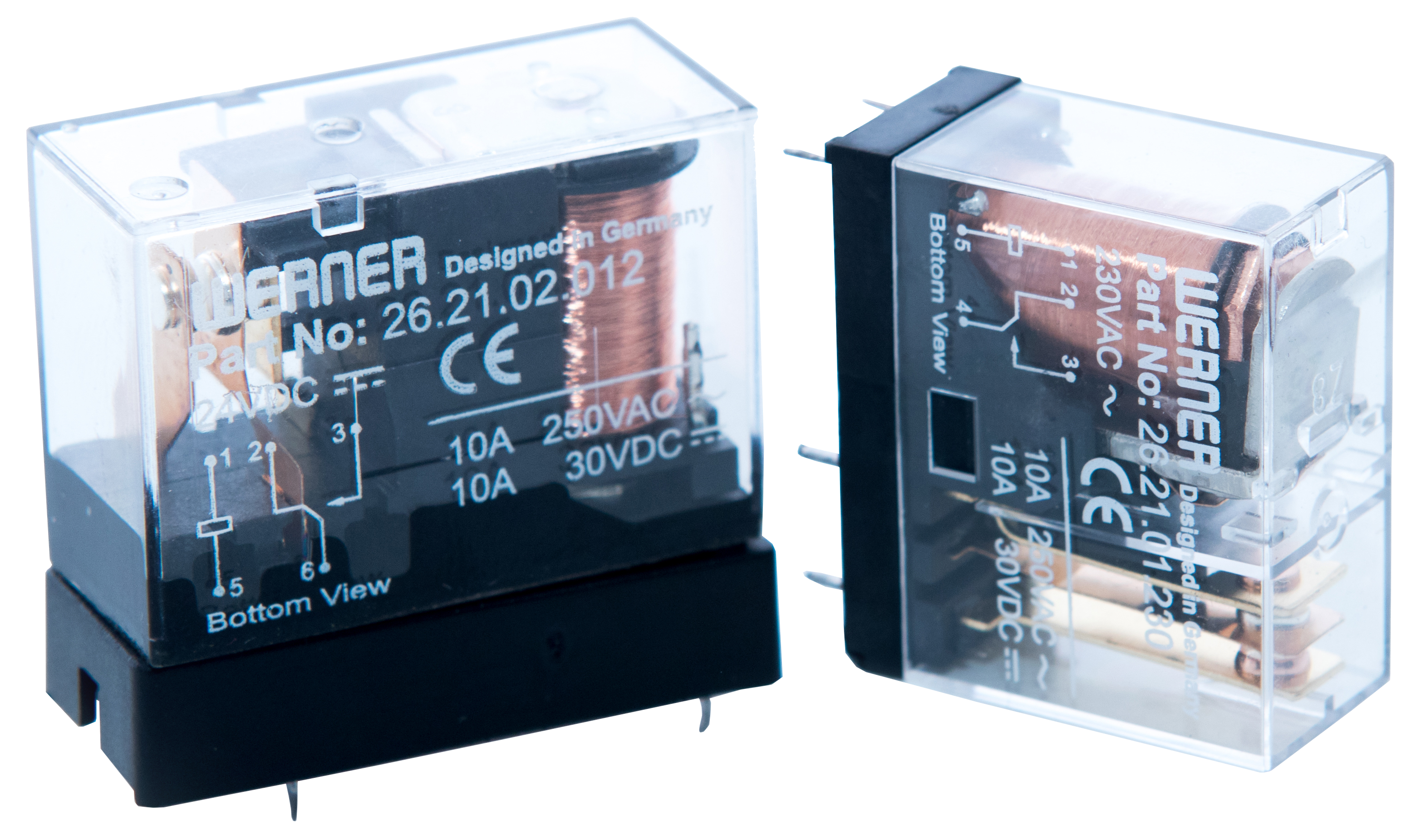 G2R-1 plug-in relays that mate with the SK Series socket — front and bottom view